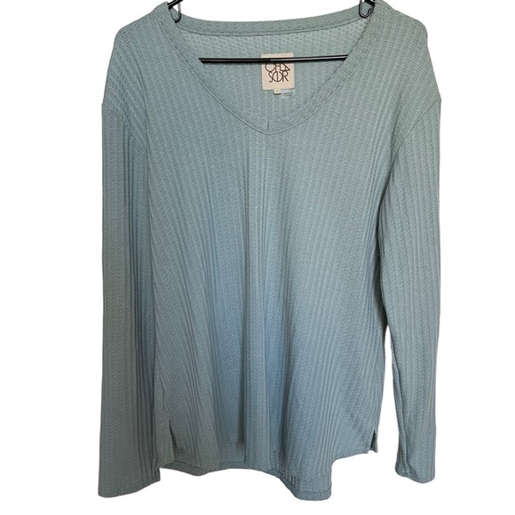 Chaser Women Long Sleeve V-Neck Thermal Top V Neck Textured Sage Green Large - Picture 1 of 6